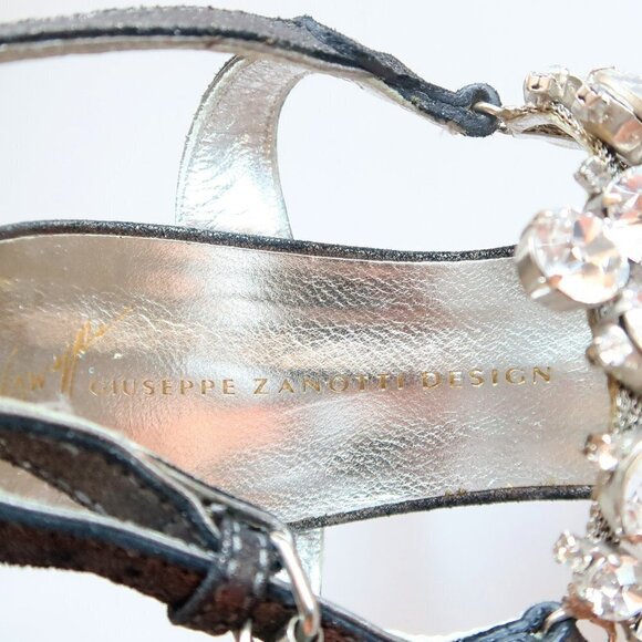 NEW Vicini Giuseppe Zanotti Silver Heels / Sandals w Crystal Embellishments 8 - Picture 7 of 16
